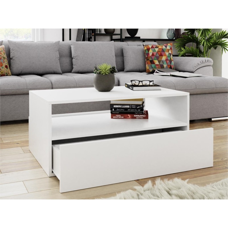 Coffee table 2 drawers 90 cm DREK (White) - image 57926