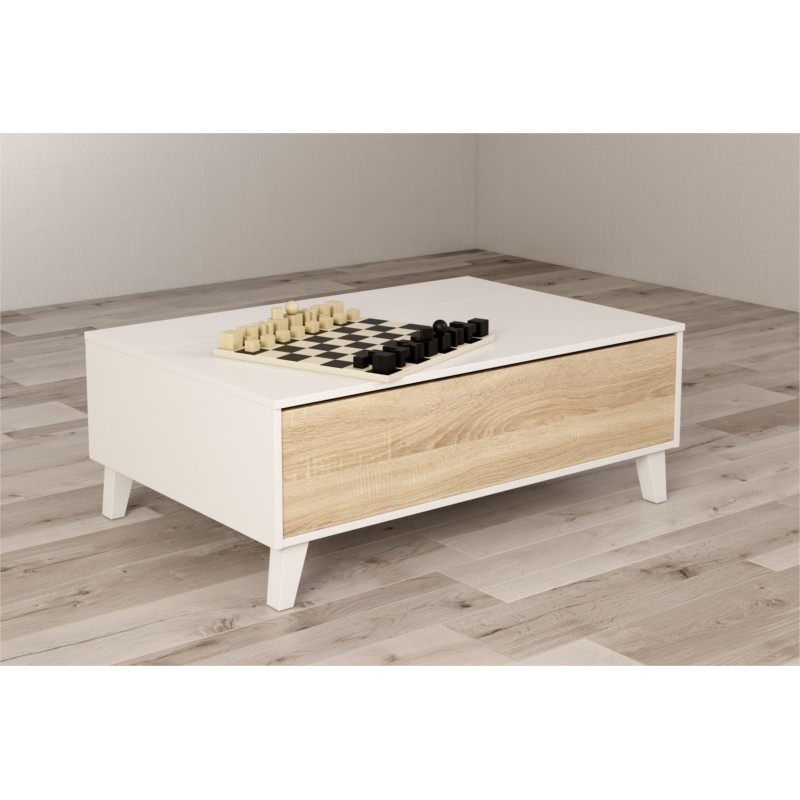 Coffee table with lifting central panel L100xD68 cm VESON (White, oak) - image 58112