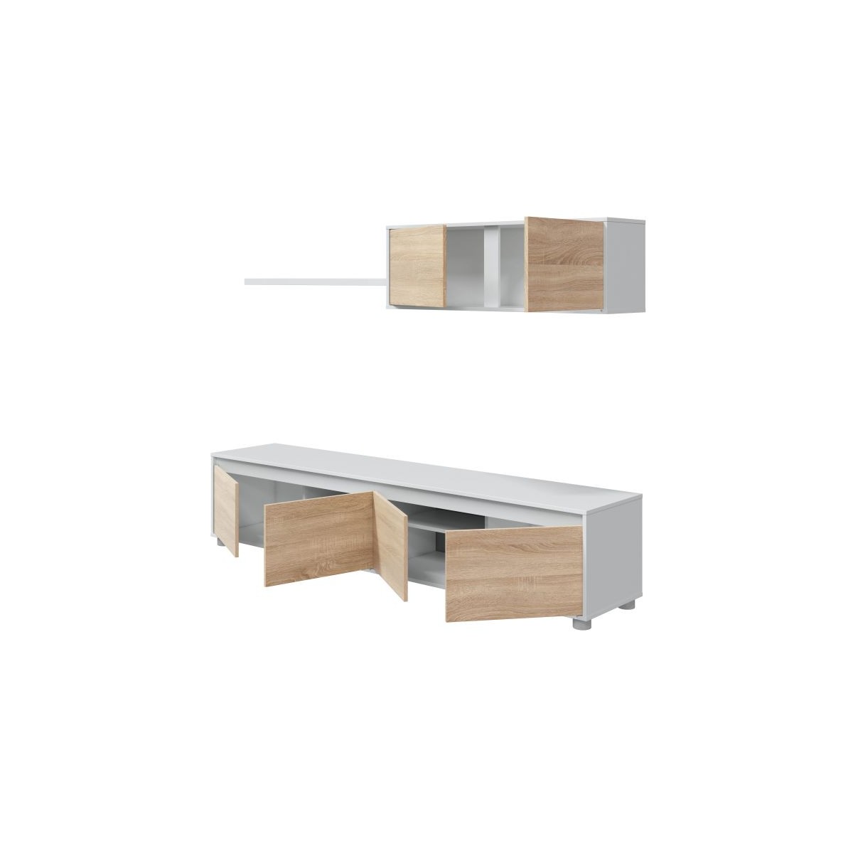 Buffet avec éclairage LED armoire moderne avec grand espace de rangement -  sideboard avec 2 portes, 4 tiroirs, étagère en verre, aspect bois meuble de