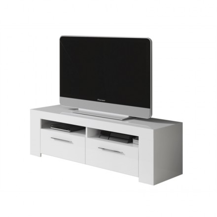 Meuble TV blanc brillant 120 cm meuble télévision 3 tiroir - Ciel