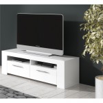 Meuble TV avec 2 portes et 2 niches de rangement L120 cm (Blanc)