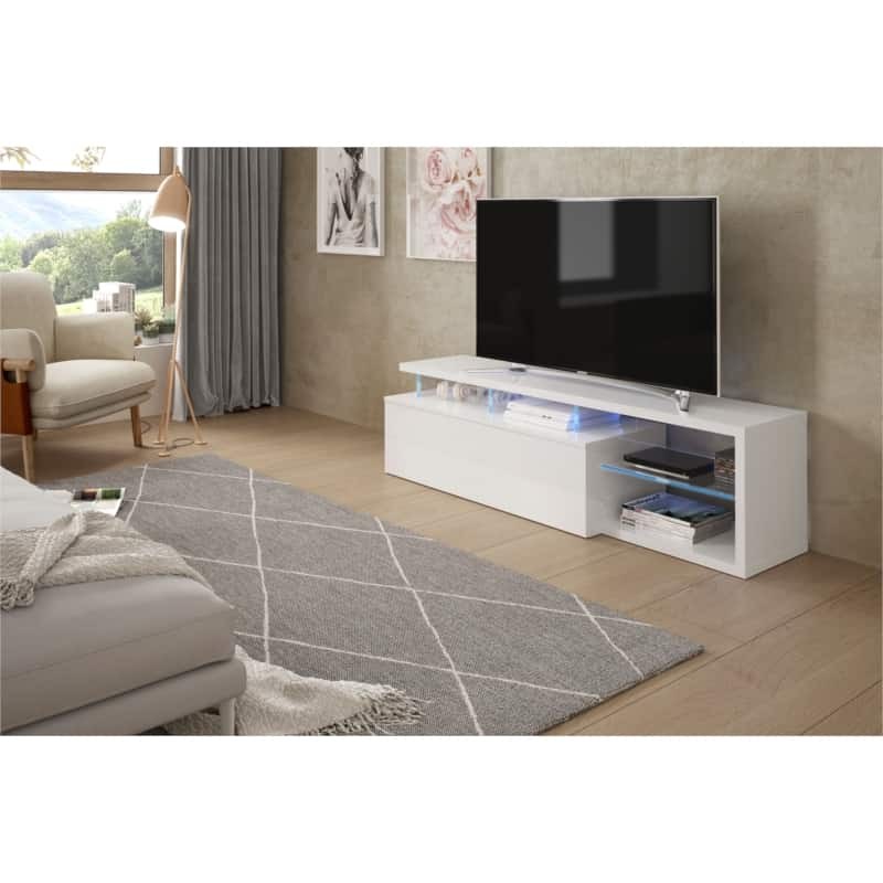 LED TV stand 1 door and 4 niches L150 cm VESON (Glossy white) - image 58649