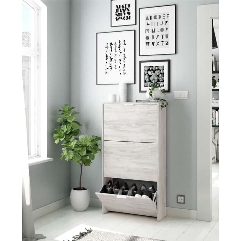 Shoe cabinet 3 lids L60xH113 cm OLWEN (Grey oak) - image 58656