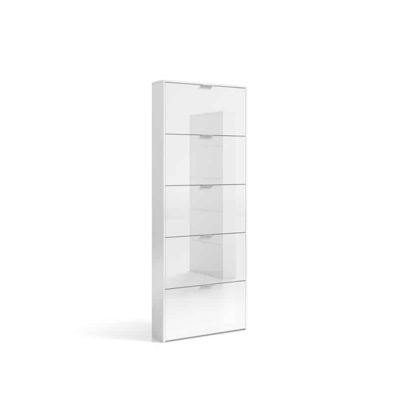 Shoe cabinet 5 lids L70xH180 cm OLWEN (Glossy white) - image 58662