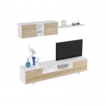 TV stand 3 doors with 1 niche and wall shelf VESON (White, oak)
