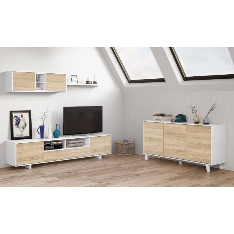 TV stand 3 doors with 1 niche and wall shelf VESON (White, oak) - image 58676