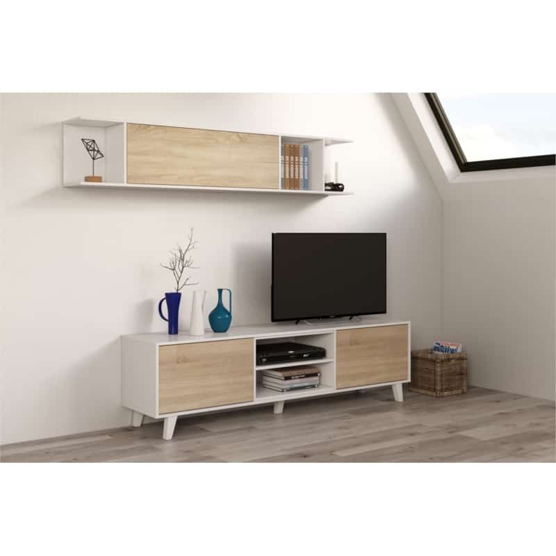 TV stand 2 doors with 2 niches and wall shelf VESON (White, oak) - image 58687