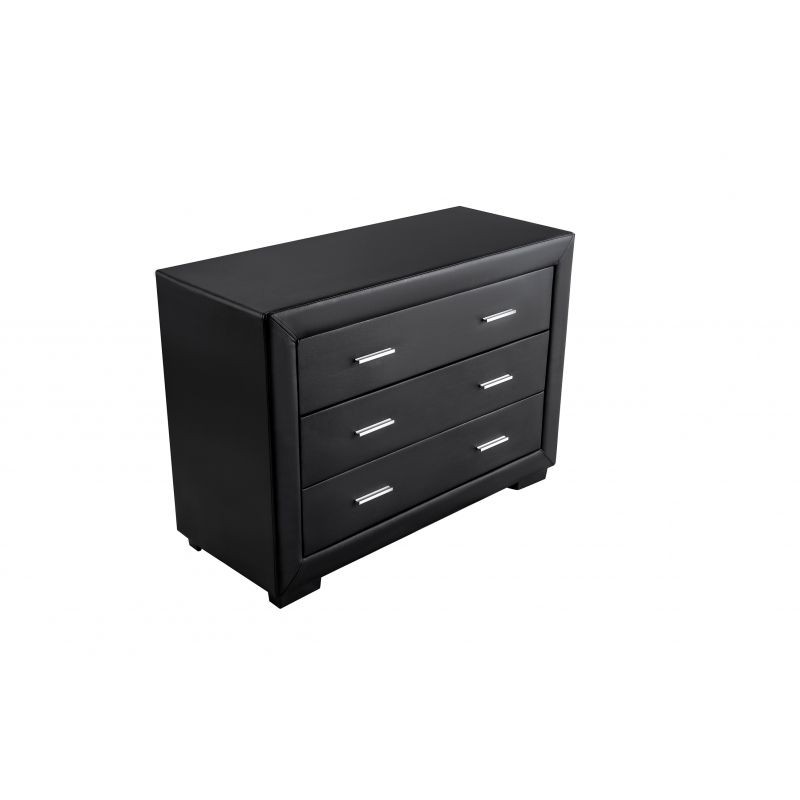 Bedroom chest of drawers 3 drawers in ALESIA Imitation Leather (Black) - image 58721