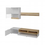 2-door TV stand with shelf and wall column ROMY (White, wood)