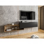 Wall-mounted TV stand 1 door and 1 niche 210 cm XIAN (Black, Wood)