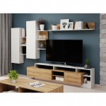 TV-Ständer 2 Türen mit Regal- und Wandsäulen ALBA (Weiß, Holz)