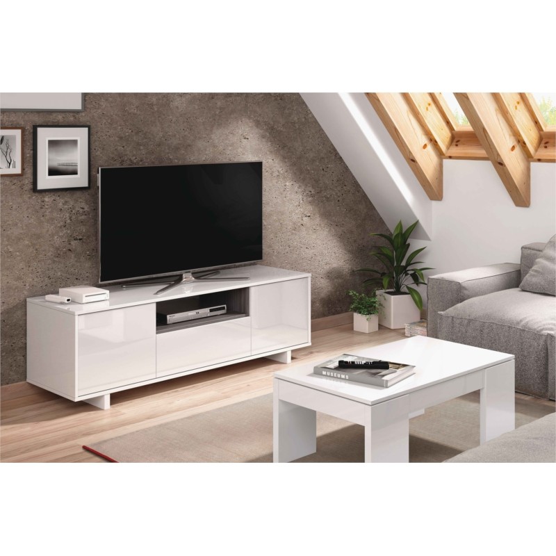 Porta TV 3 ante e 1 nicchia L150 cm VESON (Bianco, Rovere) - image 58805