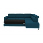 Corner sofa convertible 5 places headrest fabric JACKY Blue oil