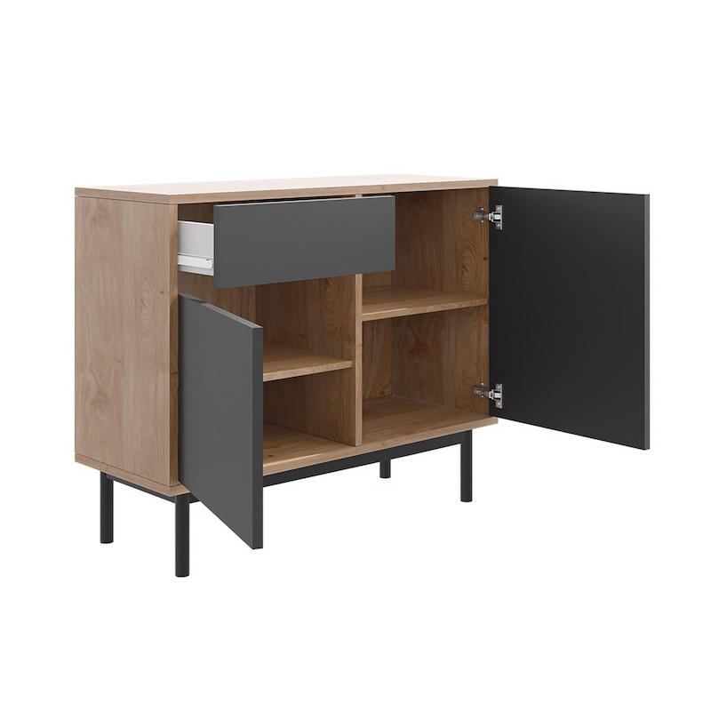 Industrial sideboard 2 doors and 1 drawer BETH (Grey,Wood) - image 58914