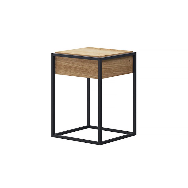 Tavolino, estremità divano industriale 40 cm con cassetto JILL (Nero, legno) - image 58931