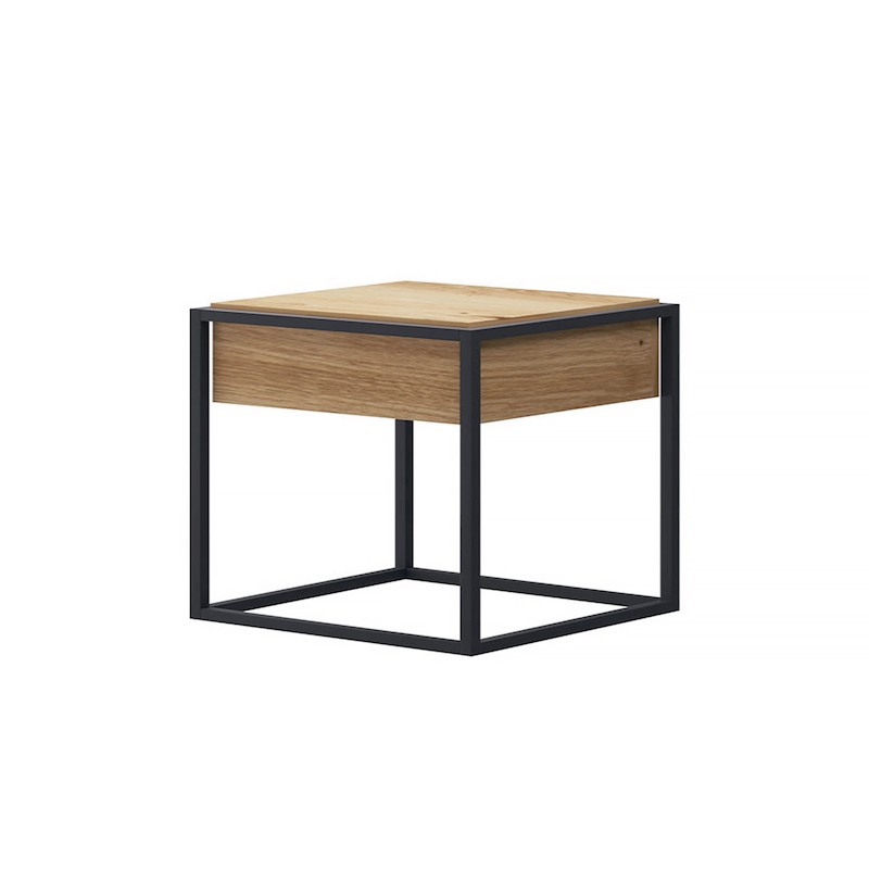 Table d'appoint, bout de canapé industriel 60 cm avec tiroir JILL (Noir, bois)