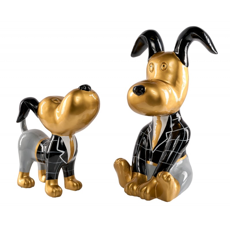 Set of 2 Statues resin design DOGS BUTLER (H45 - H30 cm) (Black, gold, gray) - image 59025