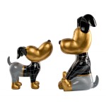 Set of 2 Statues resin design DOGS BUTLER (H45 - H30 cm) (Black, gold, gray)