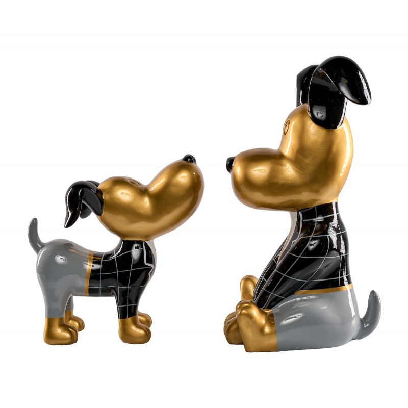 Juego de 2 estatuas de resina diseño DOGS BUTLER (H45 - H30 cm) (Negro, dorado, gris) - image 59026