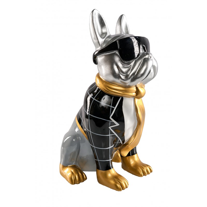 Estatua decorativa resina diseño DOG BUTLER (H36 cm) (Negro, gris, oro) - image 59038