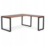Diseño de escritorio de esquina en pies negros de madera (160x170 cm) OSSIAN (acabado nogal)