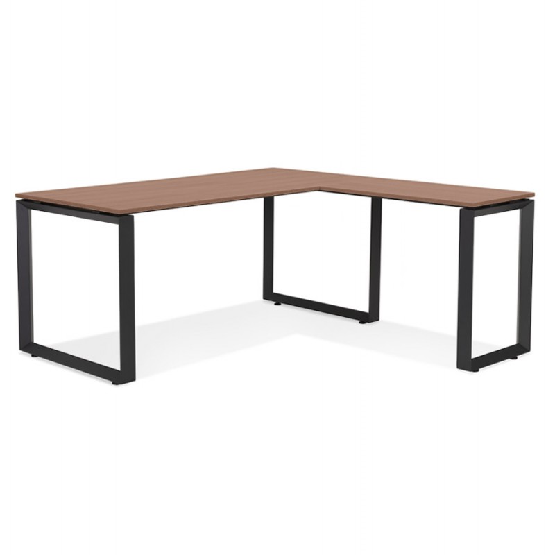 Diseño de escritorio de esquina en pies negros de madera (160x170 cm) OSSIAN (acabado nogal) - image 59391