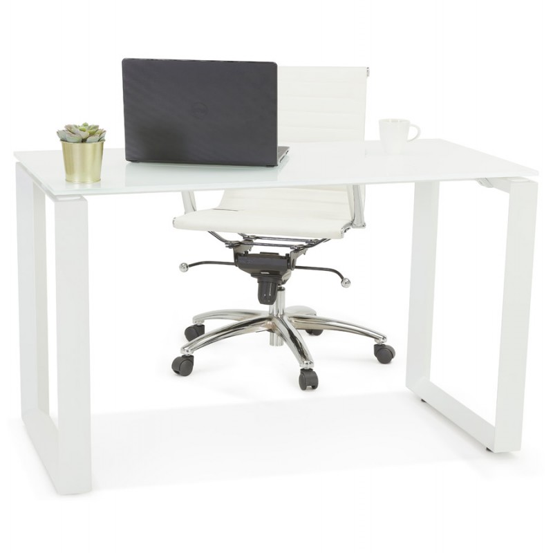Design gerader Schreibtisch aus gehärtetem Glas weiße Füße (60x120 cm) OSSIAN (weißes Finish) - image 59488