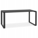 Design gerader Schreibtisch aus gehärtetem Glas schwarze Füße (80x160 cm) OSSIAN (schwarzes Finish)