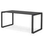 Design straight desk in tempered glass black feet (80x160 cm) OSSIAN (black finish)