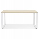 Bureau droit design en bois pieds blancs (80x160 cm) OSSIAN (finition naturel)
