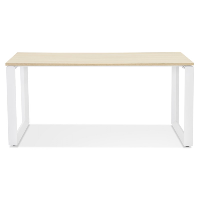 Bureau droit design en bois pieds blancs (80x160 cm) OSSIAN (finition naturel) - image 59544