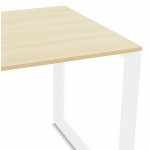 Bureau droit design en bois pieds blancs (80x160 cm) OSSIAN (finition naturel)