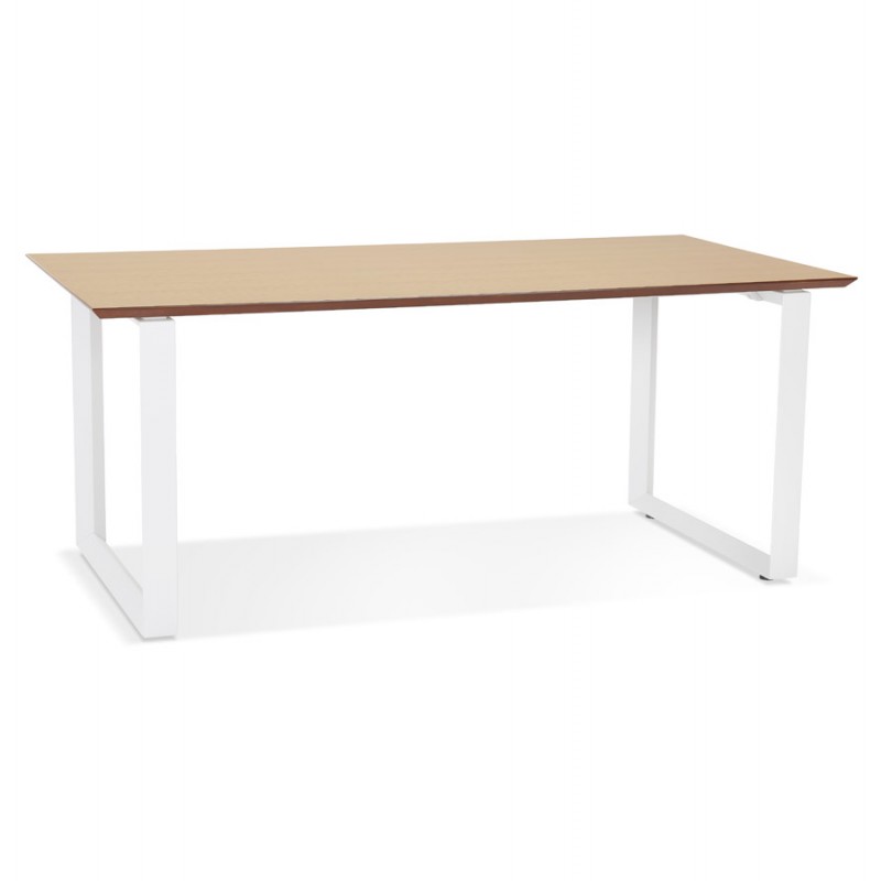 Diseño de escritorio recto en pies blancos madera (90x180 cm) COBIE (acabado natural) - image 59567