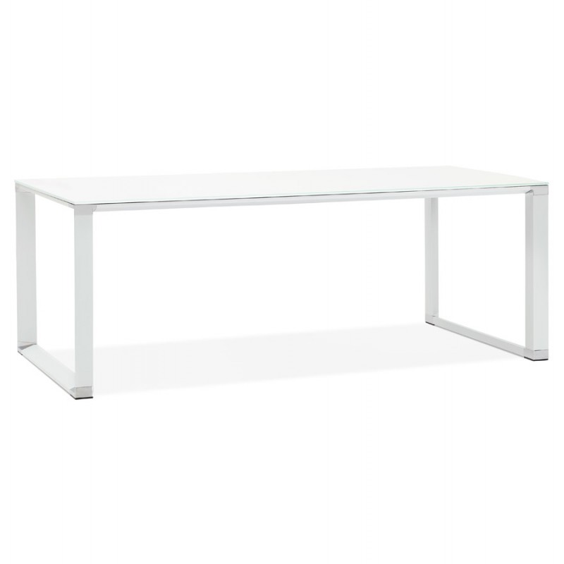 Design straight desk in tempered glass (100x200 cm) BOIN (white finish) - image 59707