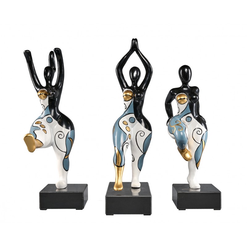 Set of 3 decorative resin statues DANCERS (H40 cm) (white, blue, gold) - image 59989