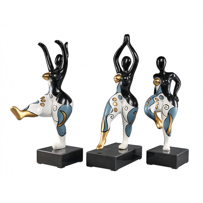 Set of 3 decorative resin statues DANCERS (H40 cm) (white, blue, gold) - image 59991