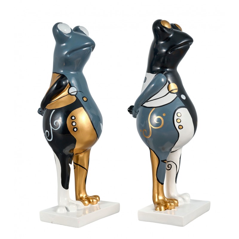 Set of 2 decorative resin statues FROGS STANDING (H31 cm) (white, gray, gold) - image 59998