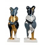 Set of 2 decorative resin statues FROGS STANDING (H31 cm) (white, gray, gold)
