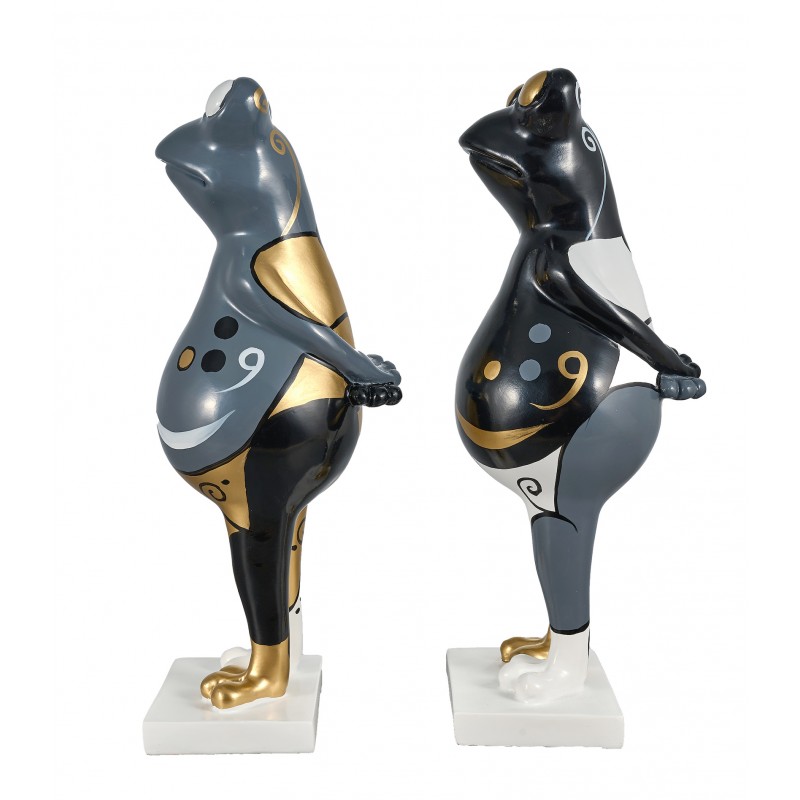 Set de 2 Statues décoratives en résine GRENOUILLES DEBOUT (H31 cm) (blanc, gris, doré) - image 60005