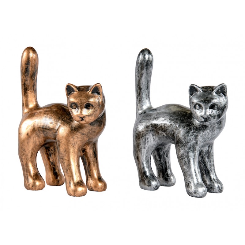 Set of 2 decorative statues in patinated resin DUO CHAT (H40 cm) (bronze, silver) - image 60137