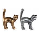 Set of 2 decorative statues in patinated resin DUO CHAT (H40 cm) (bronze, silver)