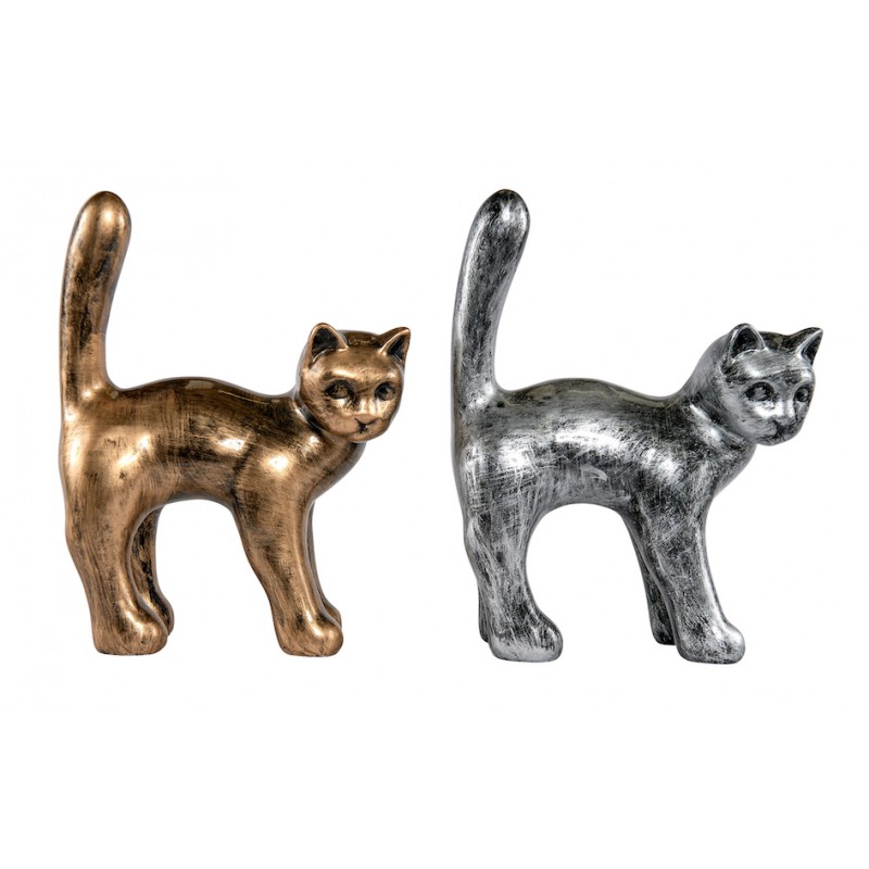 Set of 2 decorative statues in patinated resin DUO CHAT (H40 cm) (bronze, silver) - image 60138