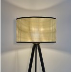 Tripod floor lamp in black wood and rattan MAXOU (natural)