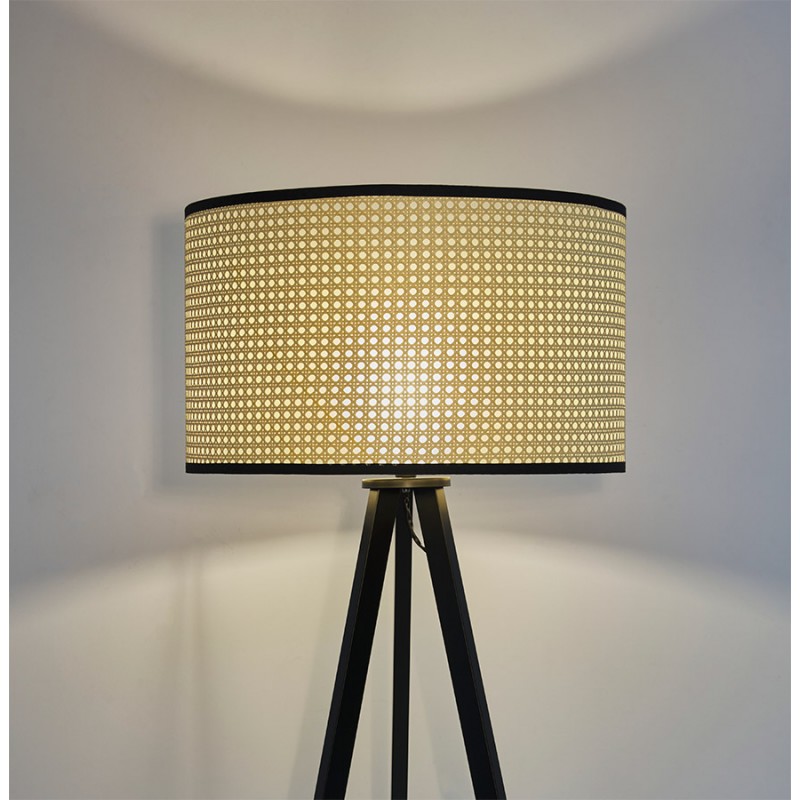 Tripod floor lamp in black wood and rattan MAXOU (natural) - image 60207