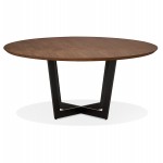 Table à manger ronde design pied noir WANNY (Ø 120 cm) (noyer)