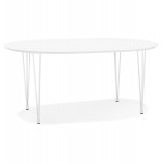 Mesa de comedor extensible de madera y pata de metal blanco ISAAC (120-220x120 cm) (blanco mate)