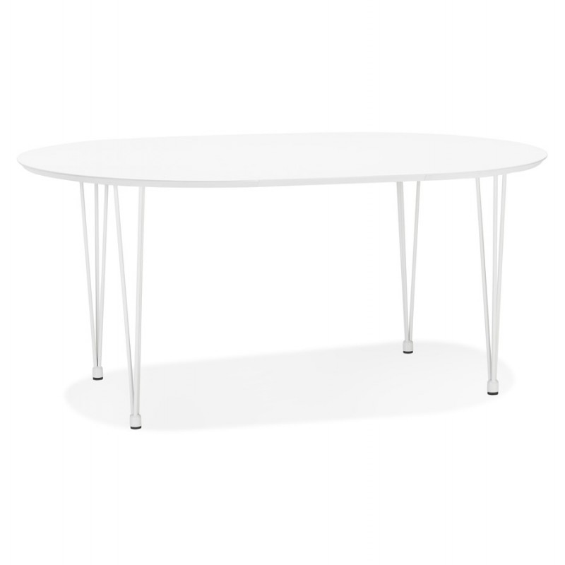 Extendable wooden dining table and white metal leg ISAAC (120-220x120 cm) (matt white) - image 60444