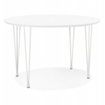 Table à manger extensible en bois et pied métal blanc ISAAC (120-220x120 cm) (blanc mat)