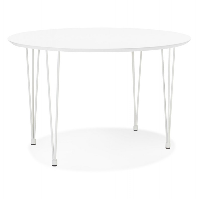 Extendable wooden dining table and white metal leg ISAAC (120-220x120 cm) (matt white) - image 60445
