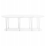 Extendable wooden dining table and white metal leg ISAAC (120-220x120 cm) (matt white)